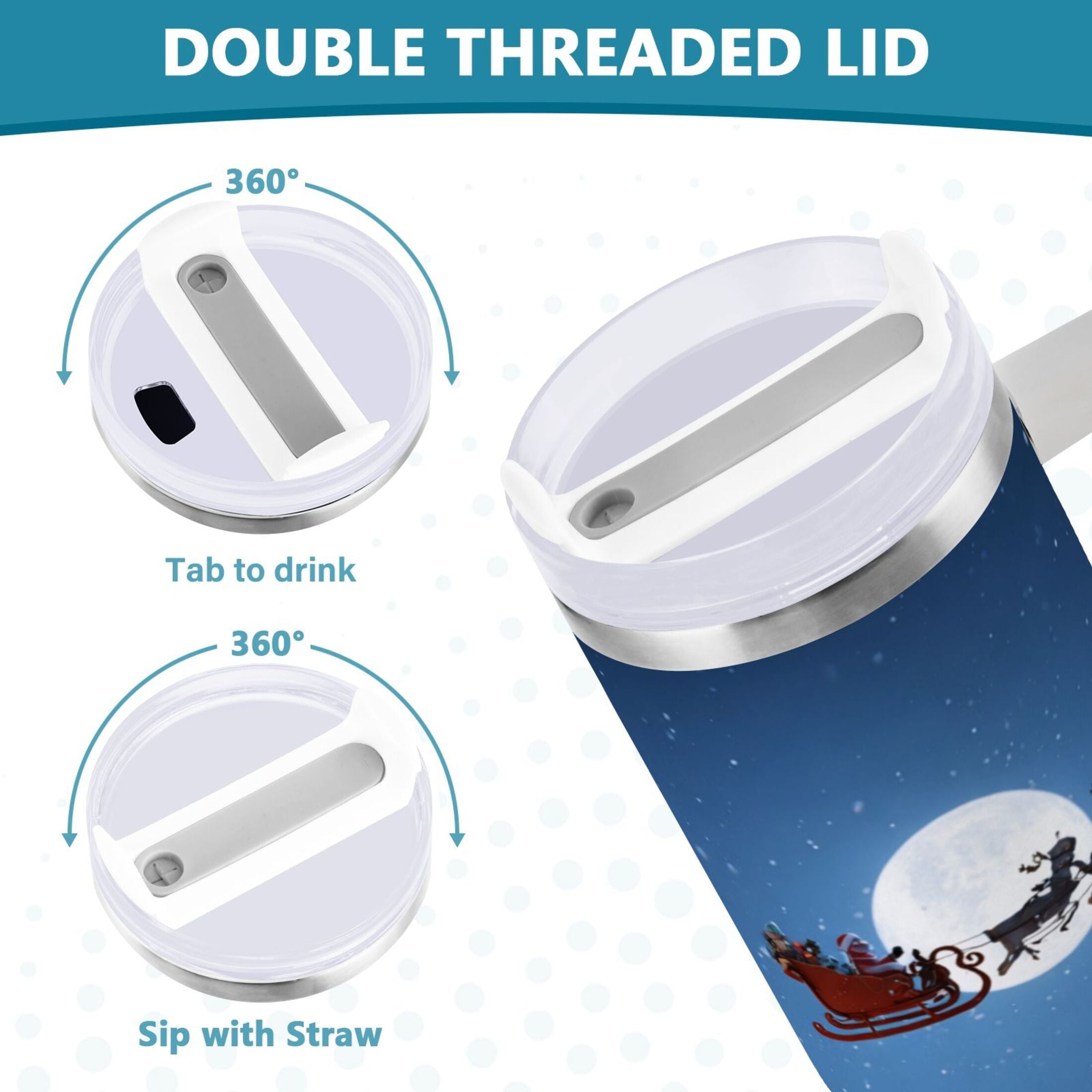30 oz Insulated Stainless Steel Tumbler Double Wall Stainless Steel Tumbler with 2-Way Drinking Christmas Night Scene - Choice 340
