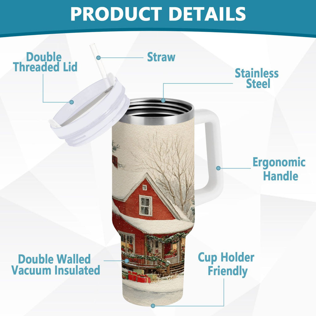 40 oz Insulated Stainless Steel Tumbler Double Wall Stainless Steel Tumbler with 2-Way Drinking House with Snow-covered Roof - Choice 261