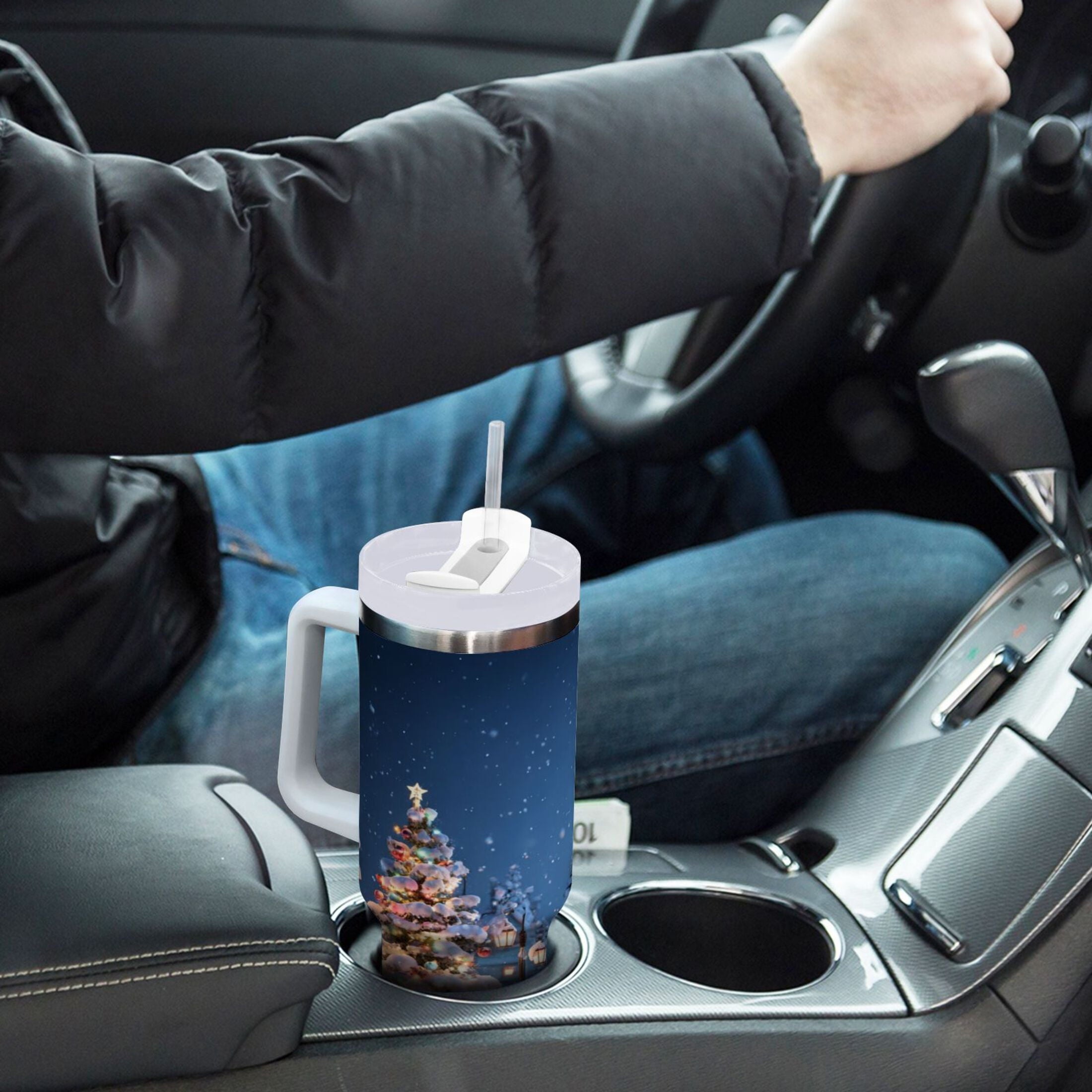 30 oz Insulated Stainless Steel Tumbler Double Wall Stainless Steel Tumbler with 2-Way Drinking Christmas Night Scene - Choice 340