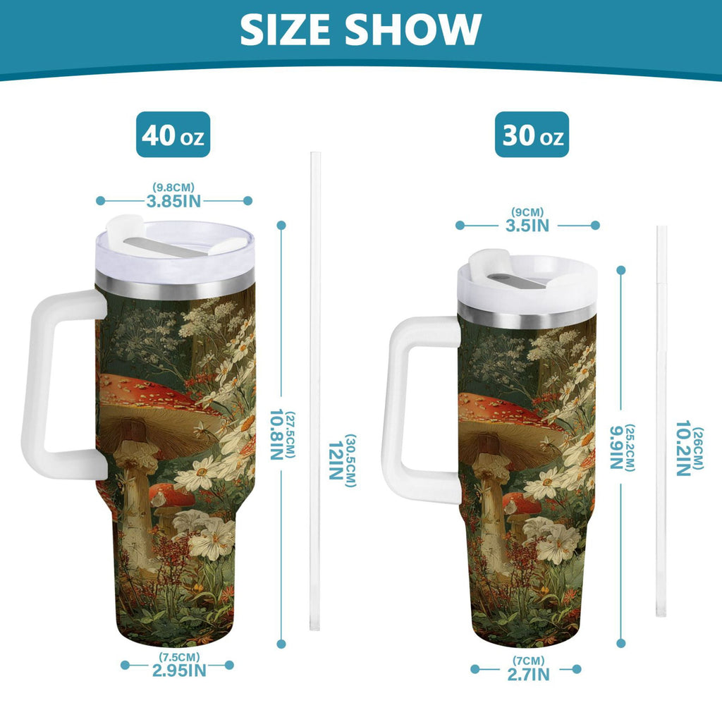 40 oz Insulated Stainless Steel Tumbler Double Wall Stainless Steel Tumbler with 2-Way Drinking Red Mushrooms - Choice 383