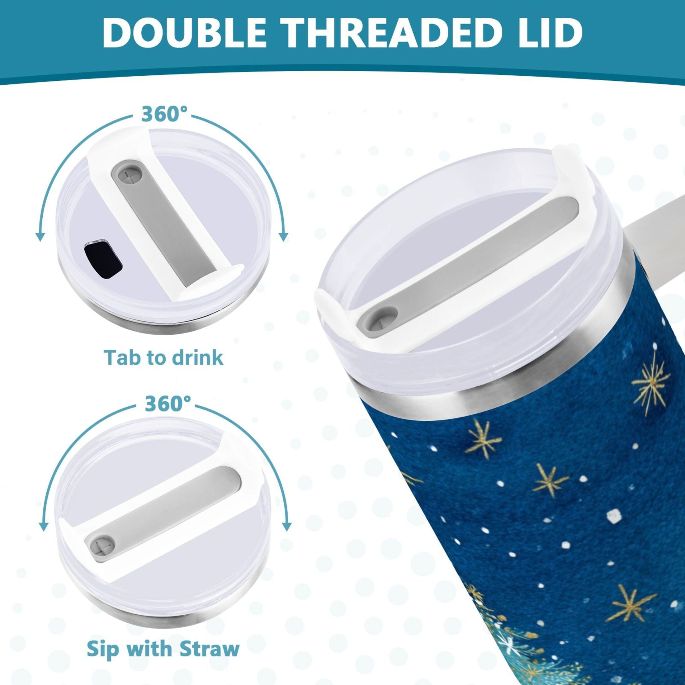 40 oz Insulated Stainless Steel Tumbler Double Wall Stainless Steel Tumbler with 2-Way Drinking Watercolor Christmas Tree - Choice 733