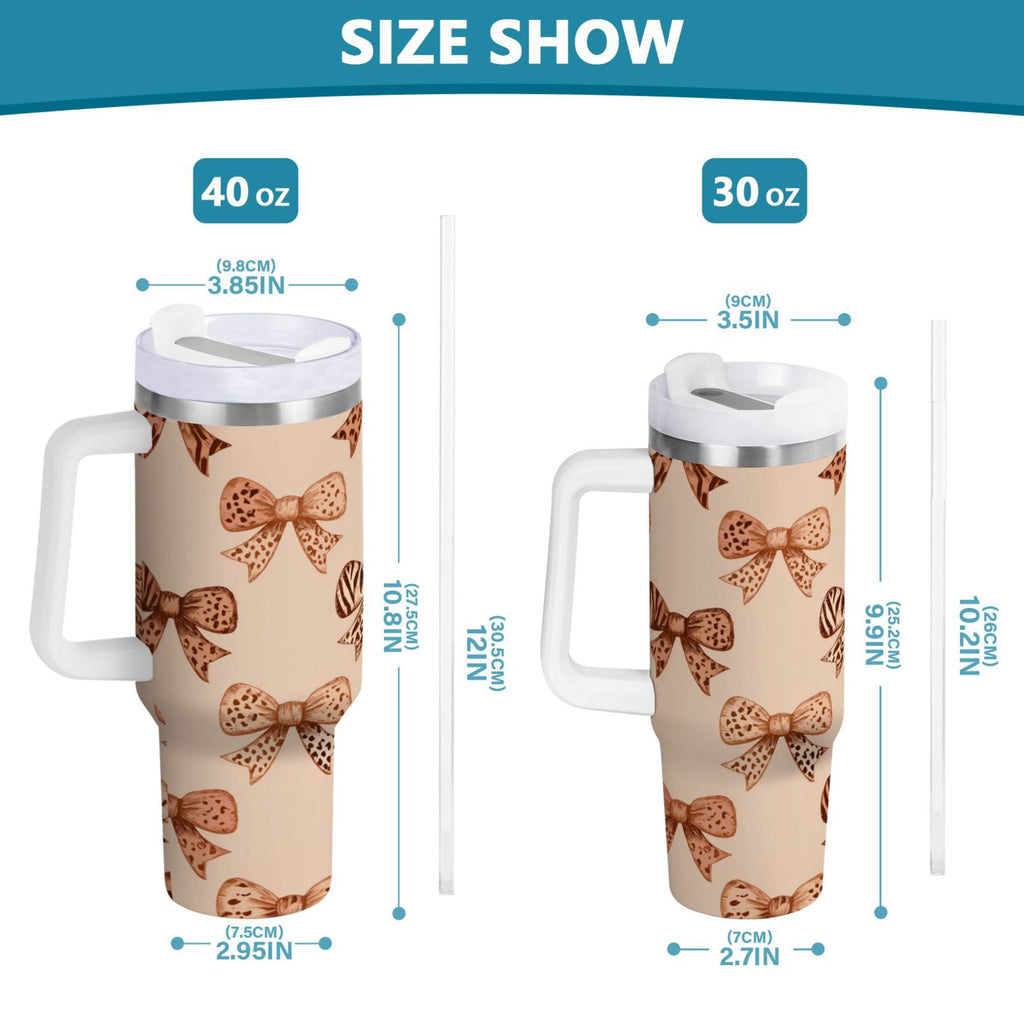 40 oz Insulated Stainless Steel Tumbler Double Wall Stainless Steel Tumbler with 2-Way Drinking Leopard Print Bow - Choice 337