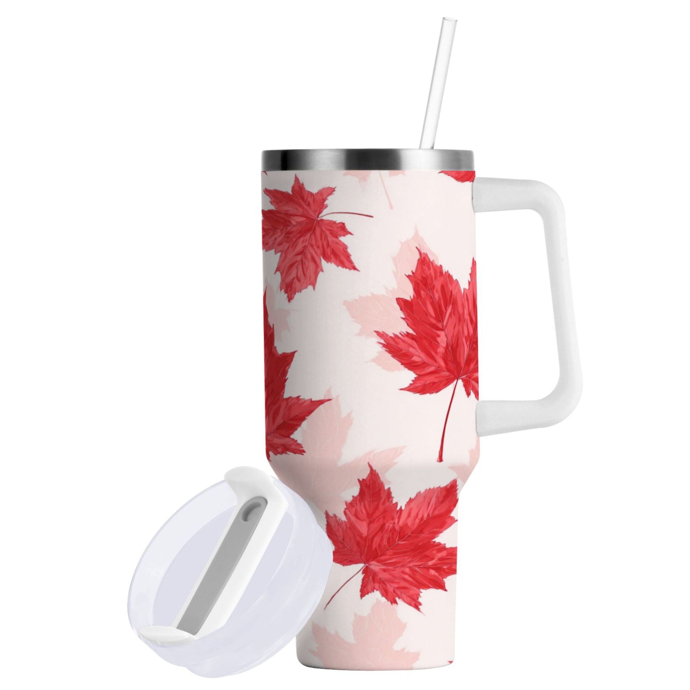 40 oz Insulated Stainless Steel Tumbler Double Wall Stainless Steel Tumbler with 2-Way Drinking Red Maple Leaves Pattern - Choice 446
