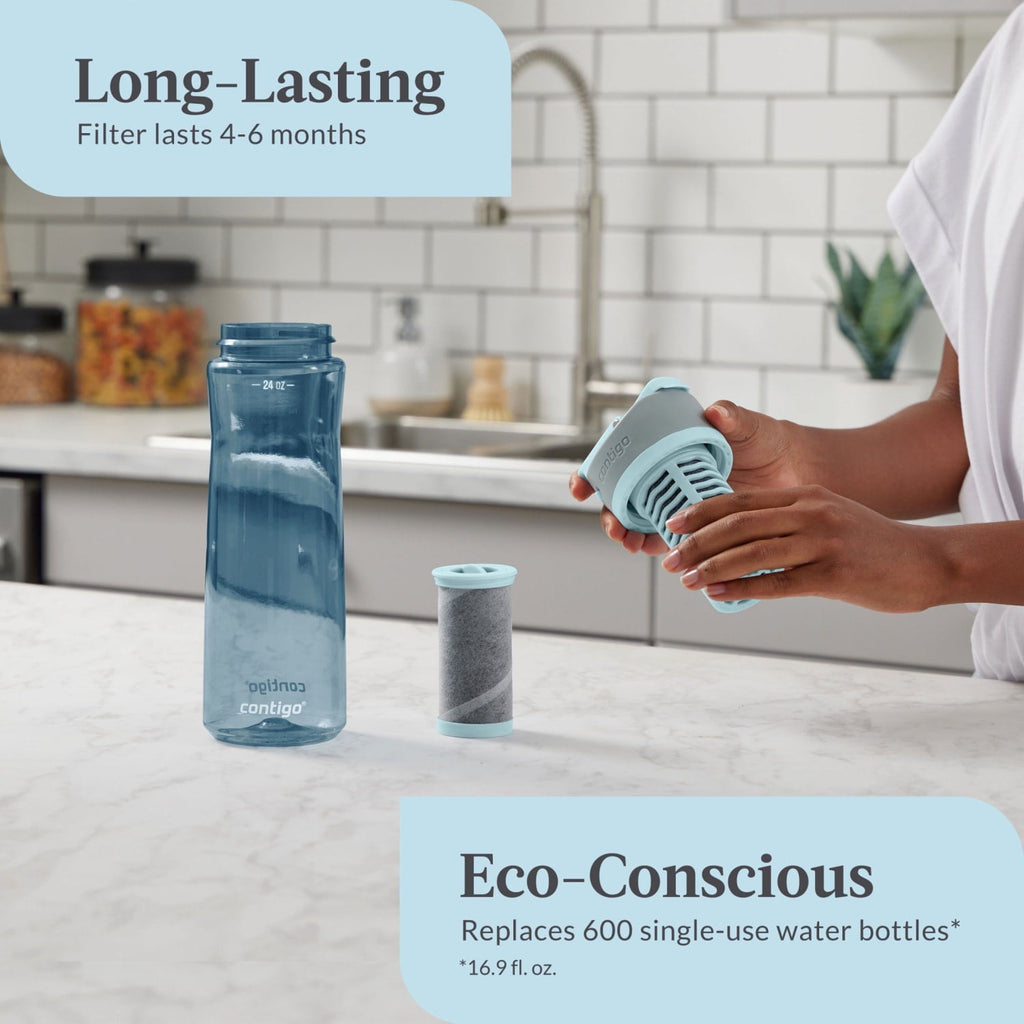 (2 pack) Contigo Clybourn Plastic FreeFlow Filter Water Bottle with AUTOSEAL Lid 24 oz., Dark Ice, with Replacable Filter - Choice 244