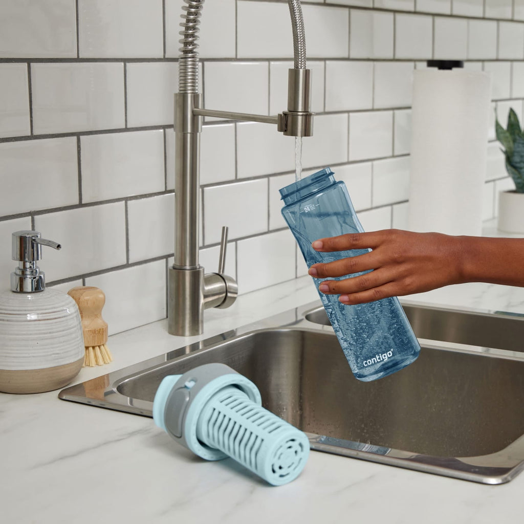 (2 pack) Contigo Clybourn Plastic FreeFlow Filter Water Bottle with AUTOSEAL Lid 24 oz., Dark Ice, with Replacable Filter - Choice 244