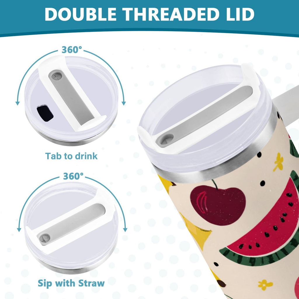 30 oz Insulated Stainless Steel Tumbler Double Wall Stainless Steel Tumbler with 2-Way Drinking Watermelon and Cherries - Choice 596