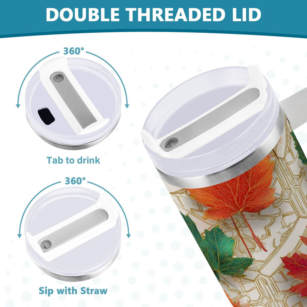 30 oz Insulated Stainless Steel Tumbler Double Wall Stainless Steel Tumbler with 2-Way Drinking Green and Red Maple Leaves - Choice 914