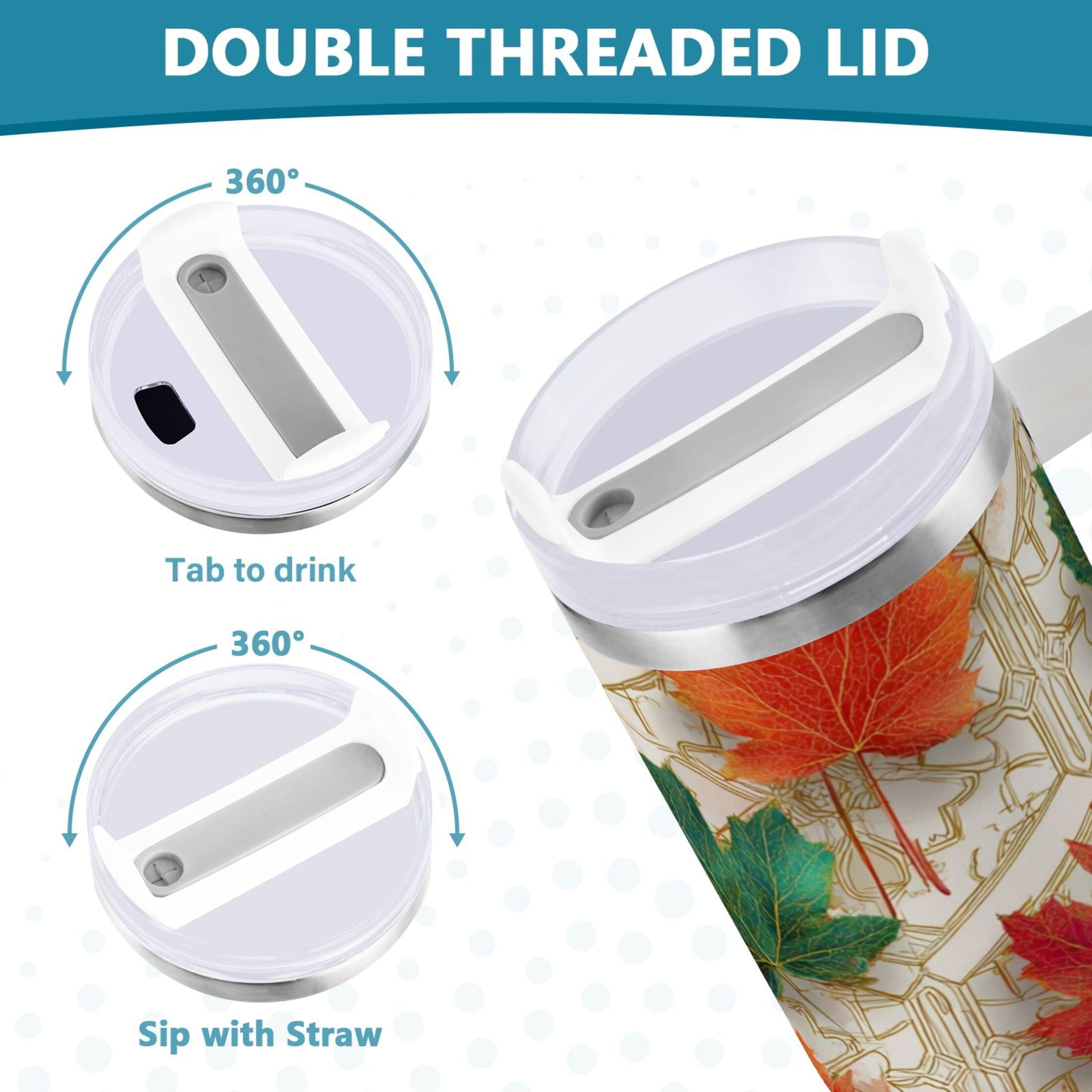 30 oz Insulated Stainless Steel Tumbler Double Wall Stainless Steel Tumbler with 2-Way Drinking Green and Red Maple Leaves - Choice 914