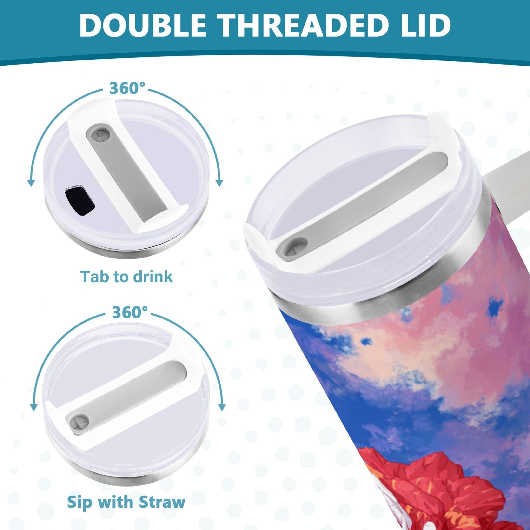 30 oz Insulated Stainless Steel Tumbler Double Wall Stainless Steel Tumbler with 2-Way Drinking Rose with Flag Pattern - Choice 860