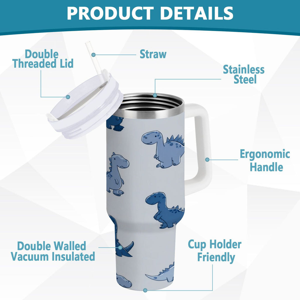 30 oz Insulated Stainless Steel Tumbler Double Wall Stainless Steel Tumbler with 2-Way Drinking Cute Blue Dinosaurs - Choice 495
