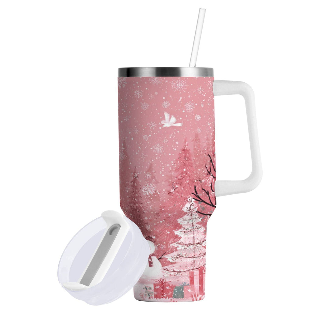 40 oz Insulated Stainless Steel Tumbler Double Wall Stainless Steel Tumbler with 2-Way Drinking Christmas Forest with Snowmen - Choice 392