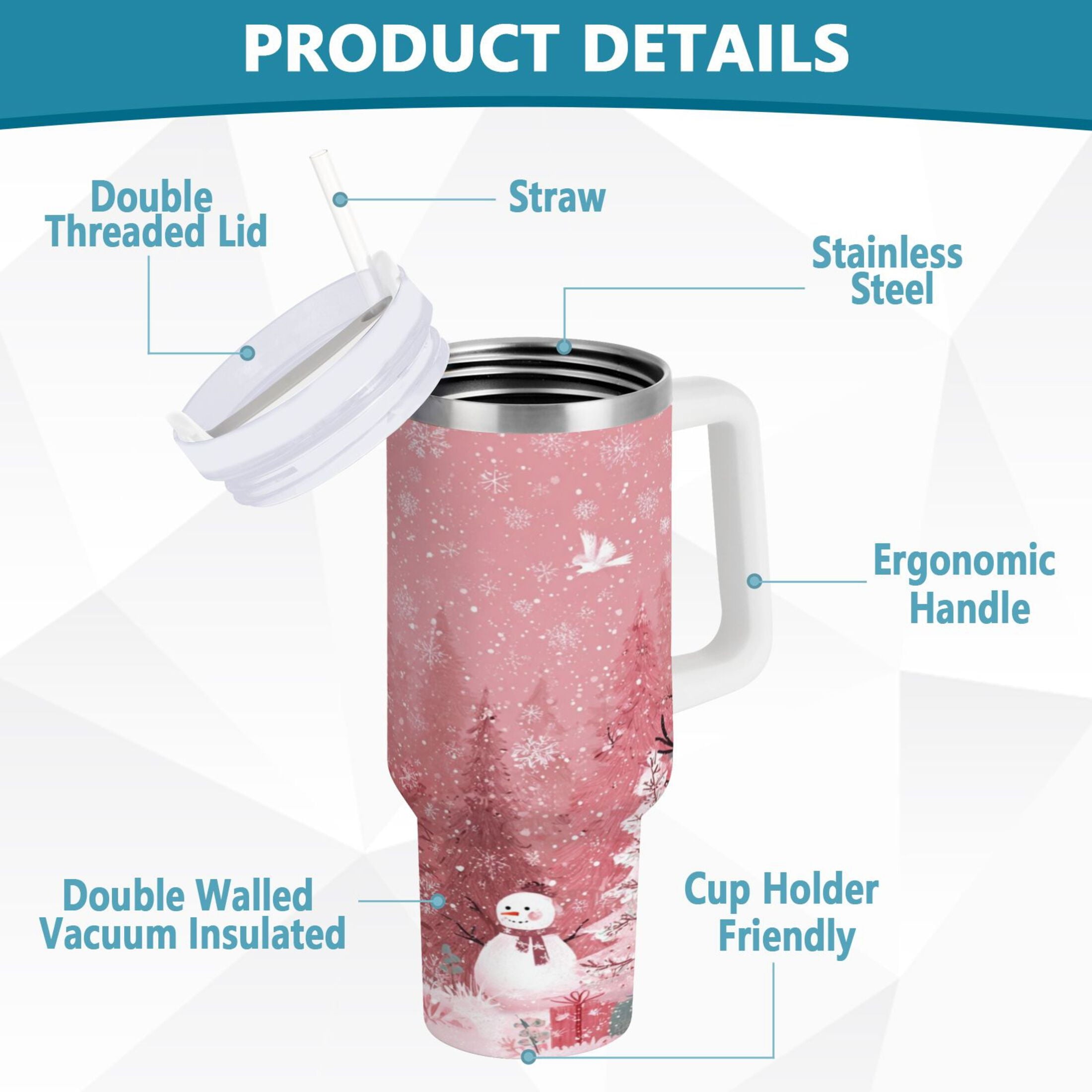 40 oz Insulated Stainless Steel Tumbler Double Wall Stainless Steel Tumbler with 2-Way Drinking Christmas Forest with Snowmen - Choice 392