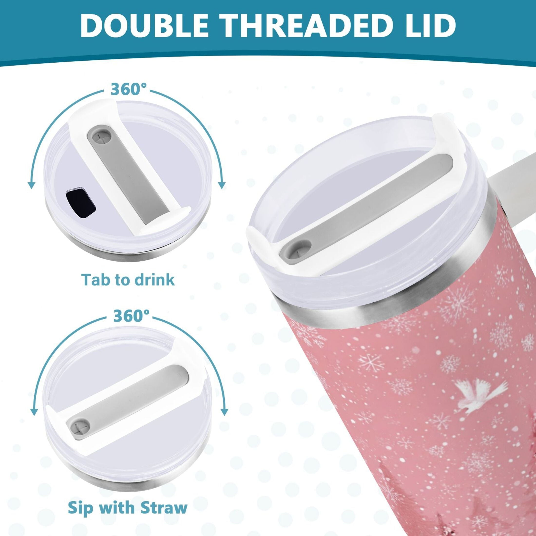 40 oz Insulated Stainless Steel Tumbler Double Wall Stainless Steel Tumbler with 2-Way Drinking Christmas Forest with Snowmen - Choice 392