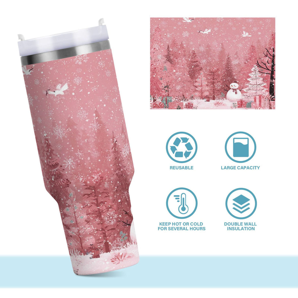 40 oz Insulated Stainless Steel Tumbler Double Wall Stainless Steel Tumbler with 2-Way Drinking Christmas Forest with Snowmen - Choice 392
