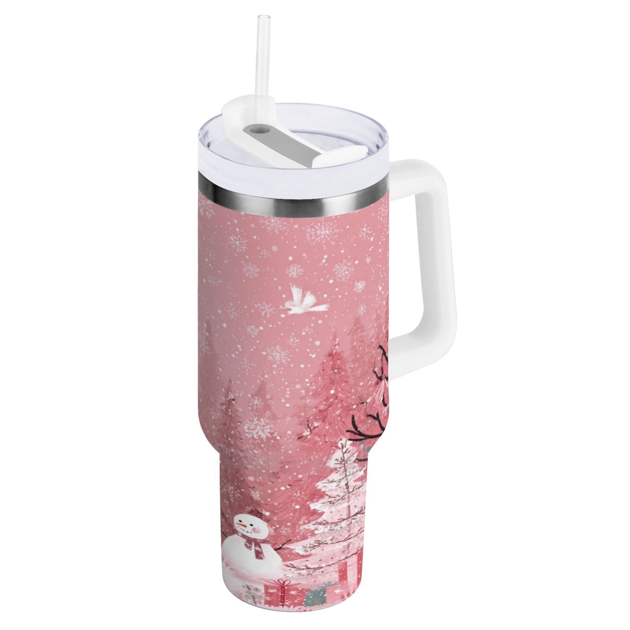 40 oz Insulated Stainless Steel Tumbler Double Wall Stainless Steel Tumbler with 2-Way Drinking Christmas Forest with Snowmen - Choice 392