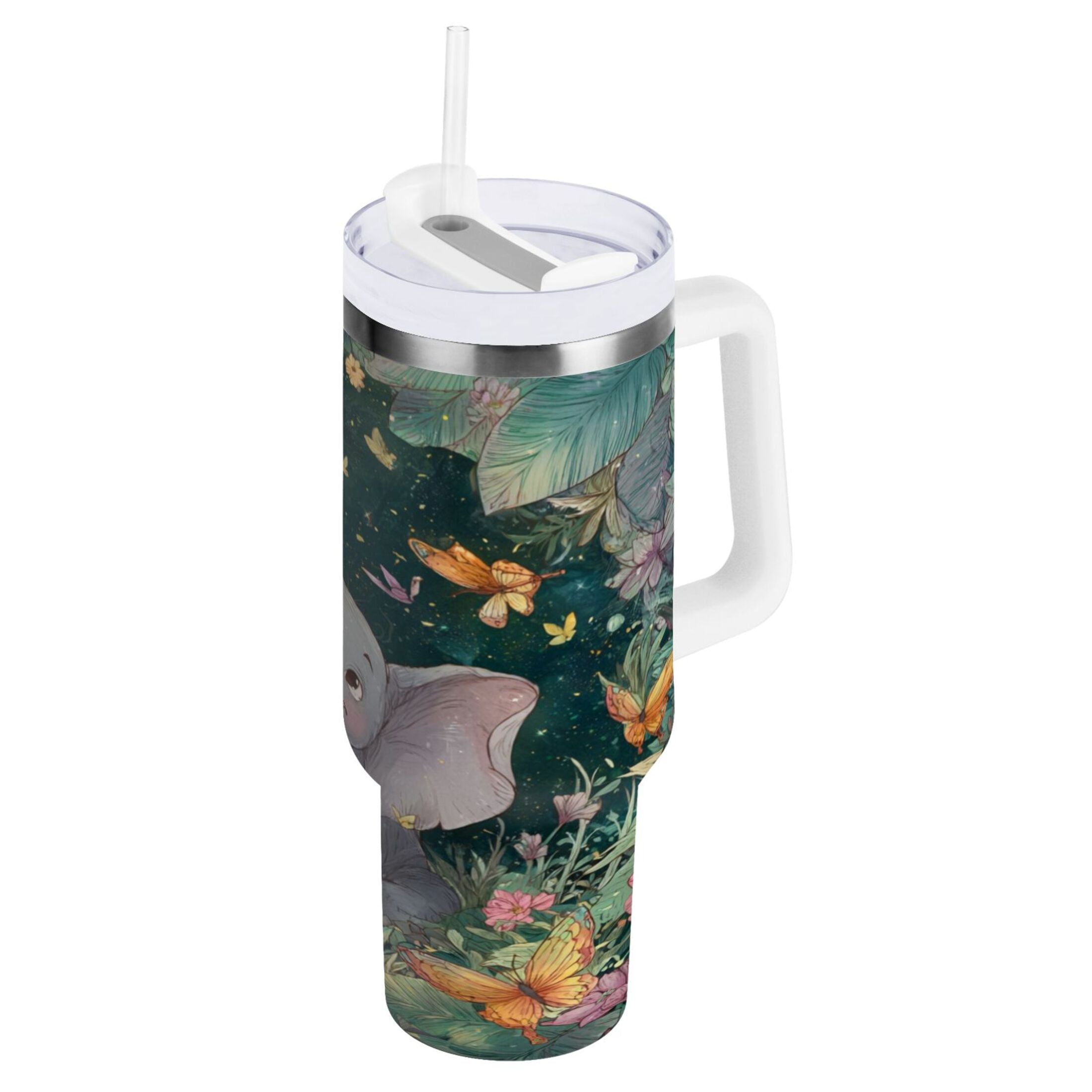40 oz Insulated Stainless Steel Tumbler Double Wall Stainless Steel Tumbler with 2-Way Drinking Cute Elephant - Choice 927