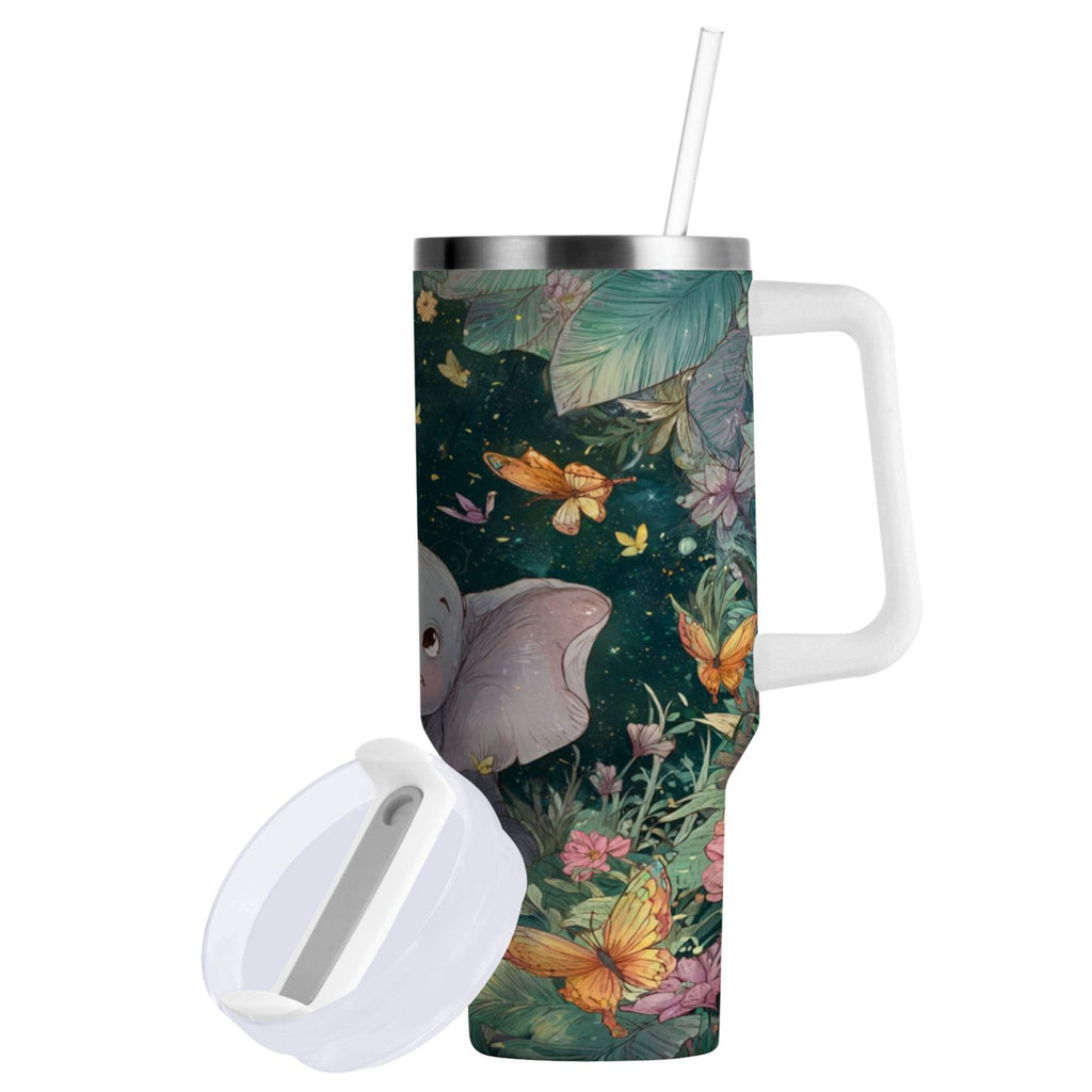 40 oz Insulated Stainless Steel Tumbler Double Wall Stainless Steel Tumbler with 2-Way Drinking Cute Elephant - Choice 927