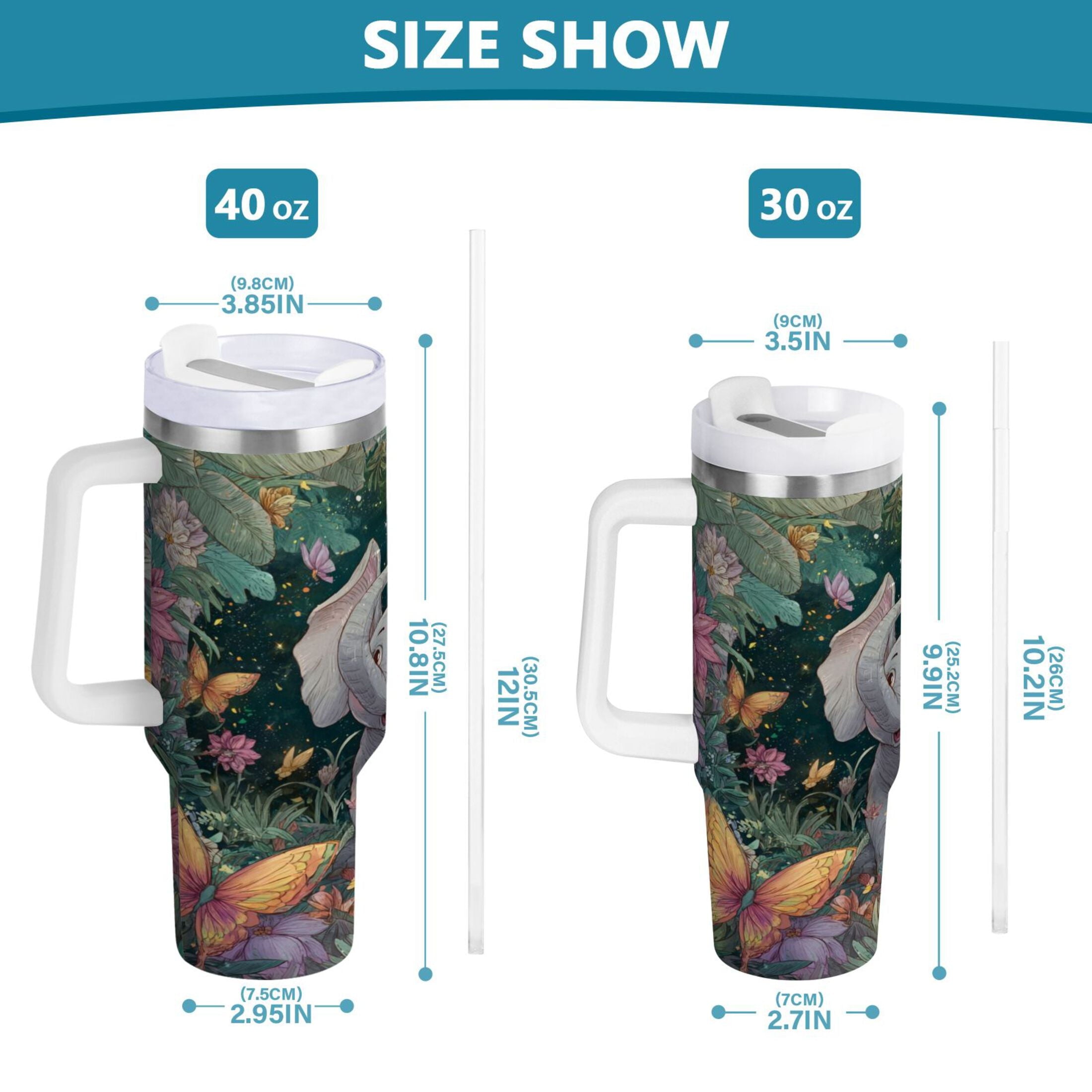 40 oz Insulated Stainless Steel Tumbler Double Wall Stainless Steel Tumbler with 2-Way Drinking Cute Elephant - Choice 927