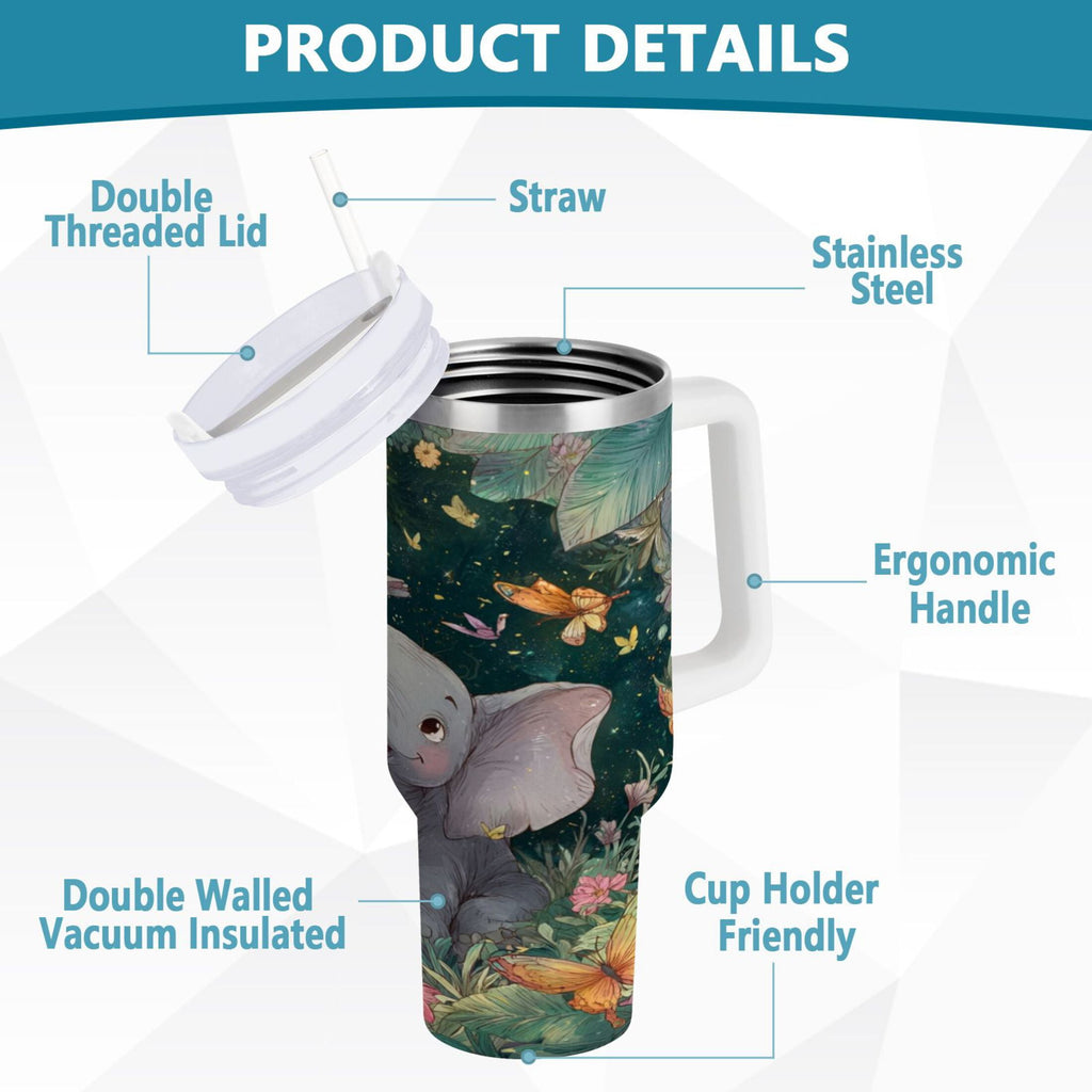 40 oz Insulated Stainless Steel Tumbler Double Wall Stainless Steel Tumbler with 2-Way Drinking Cute Elephant - Choice 927
