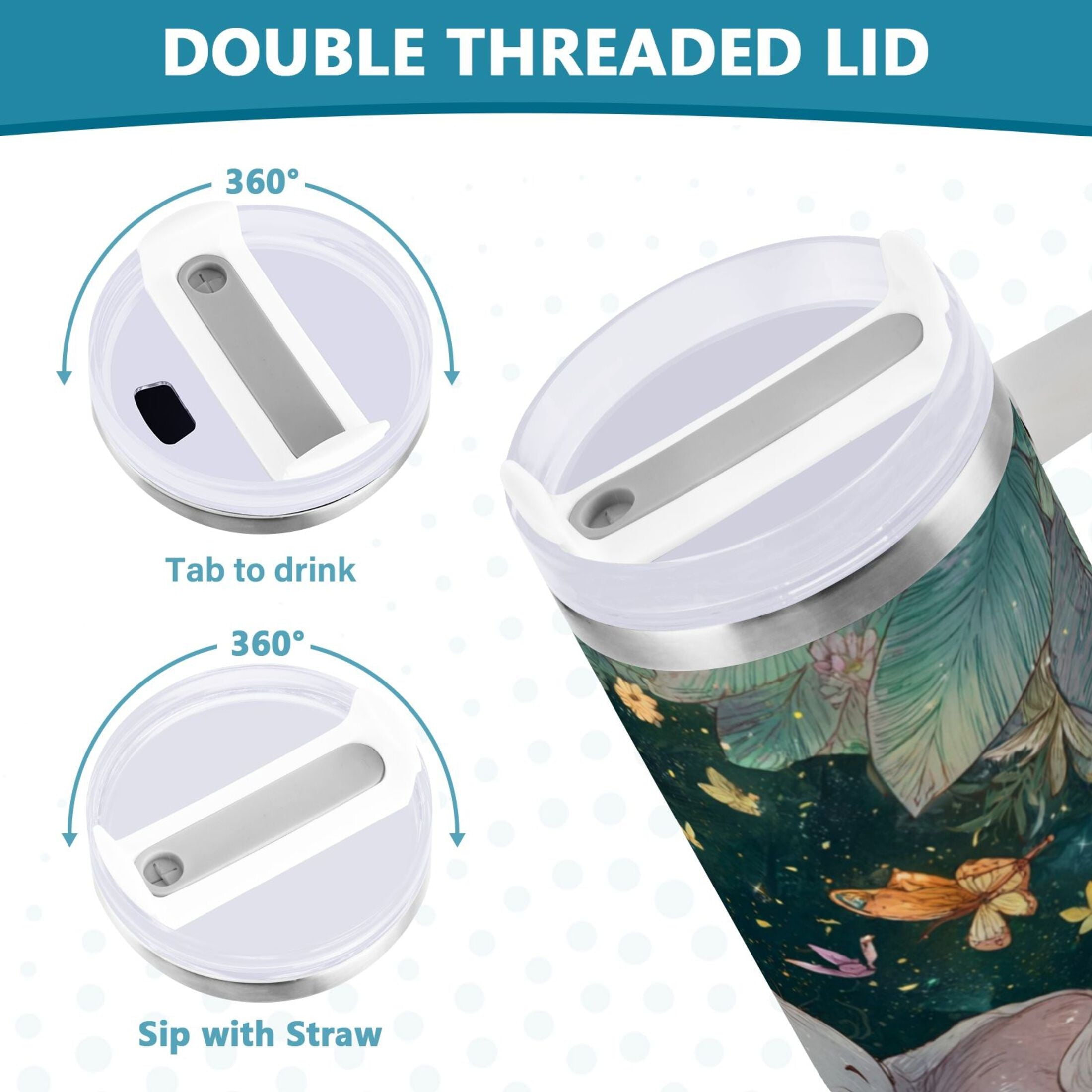 40 oz Insulated Stainless Steel Tumbler Double Wall Stainless Steel Tumbler with 2-Way Drinking Cute Elephant - Choice 927