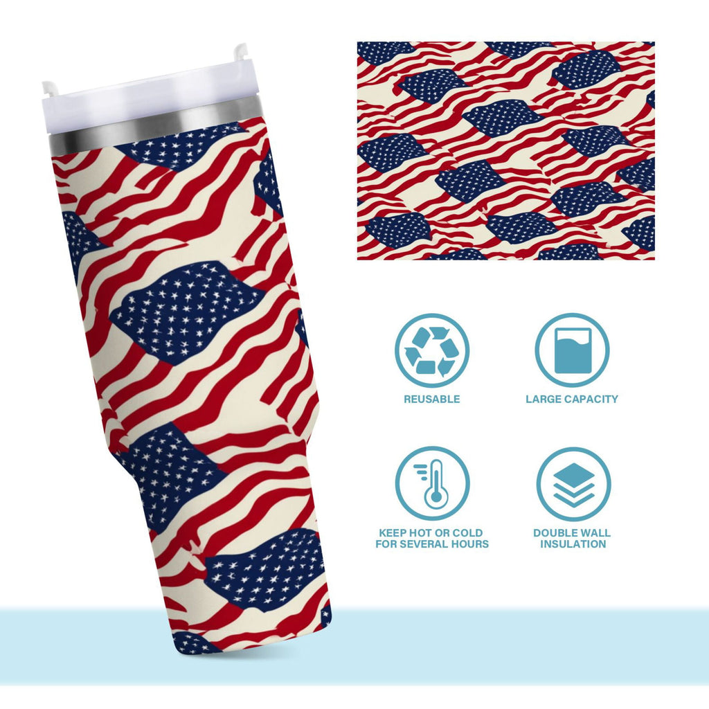 40 oz Insulated Stainless Steel Tumbler Double Wall Stainless Steel Tumbler with 2-Way Drinking Flags Abstract Design - Choice 319