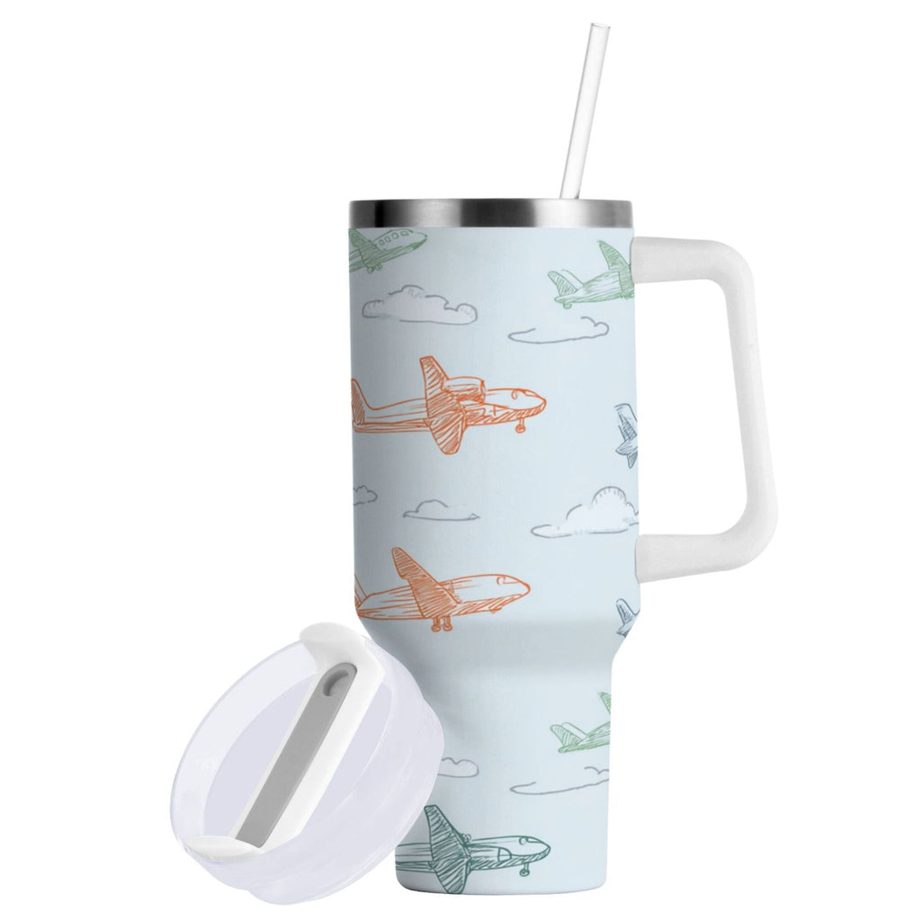 30 oz Insulated Stainless Steel Tumbler Double Wall Stainless Steel Tumbler with 2-Way Drinking Pastel Doodle Airplanes - Choice 189
