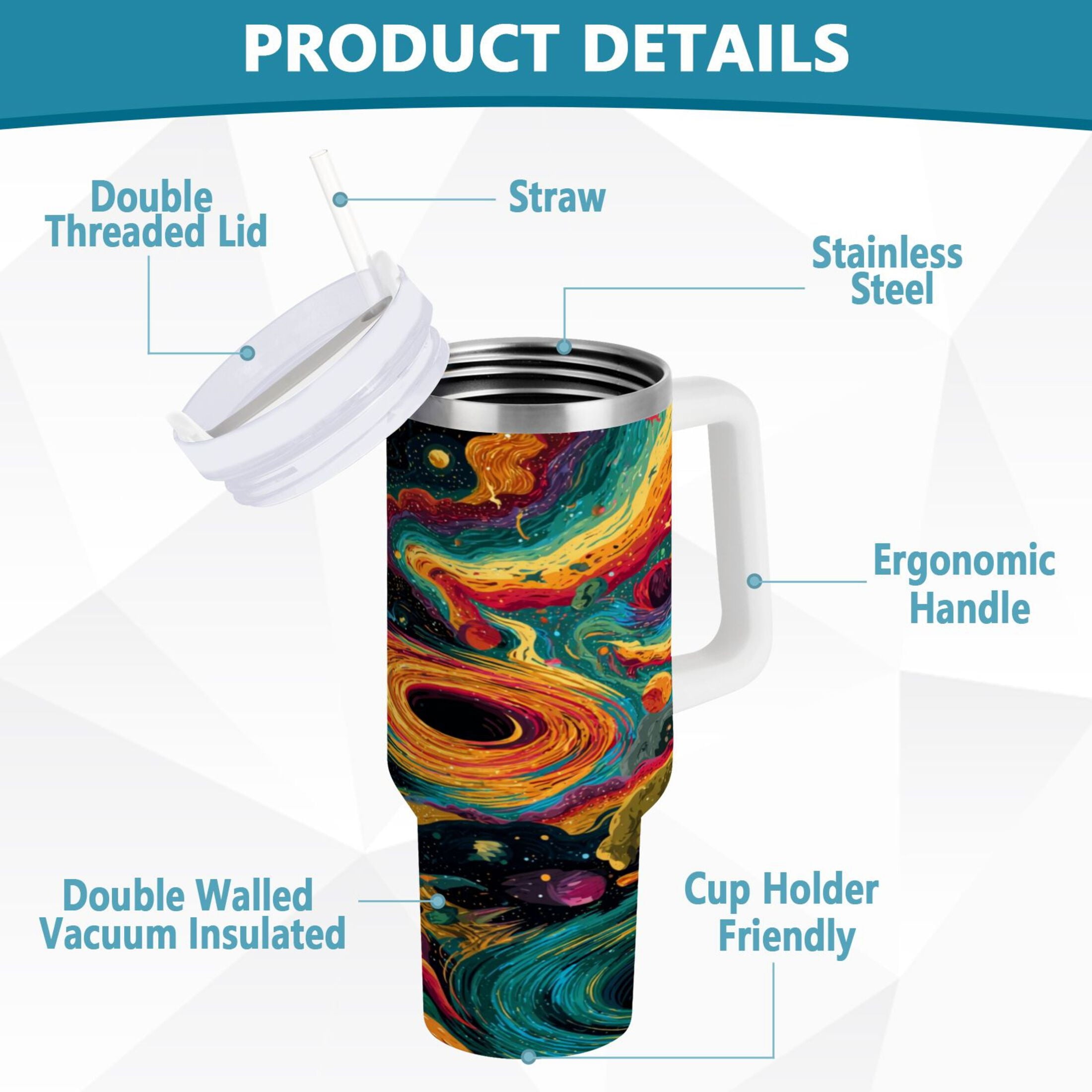 40 oz Insulated Stainless Steel Tumbler Double Wall Stainless Steel Tumbler with 2-Way Drinking Swirling Galaxy - Choice 898