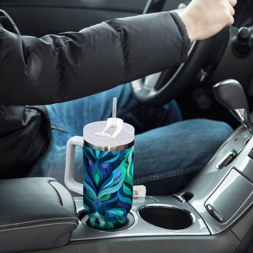 40 oz Insulated Stainless Steel Tumbler Double Wall Stainless Steel Tumbler with 2-Way Drinking Elegant Blue Abstract Shapes - Choice 188