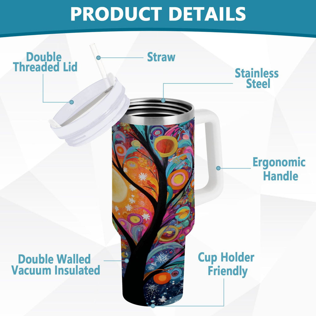 30 oz Insulated Stainless Steel Tumbler Double Wall Stainless Steel Tumbler with 2-Way Drinking Beautiful Abstract Tree Painting - Choice 791