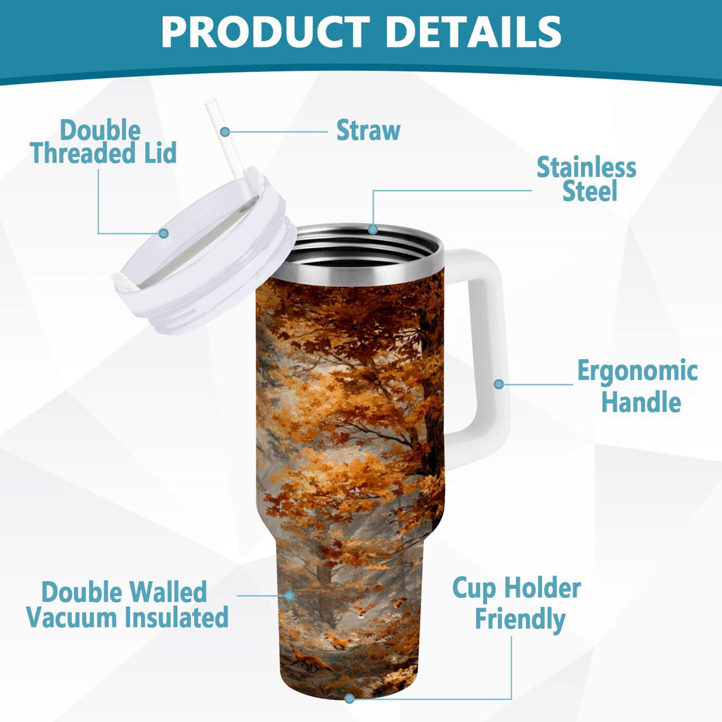30 oz Insulated Stainless Steel Tumbler Double Wall Stainless Steel Tumbler with 2-Way Drinking Beautiful Autumn Forest - Choice 870