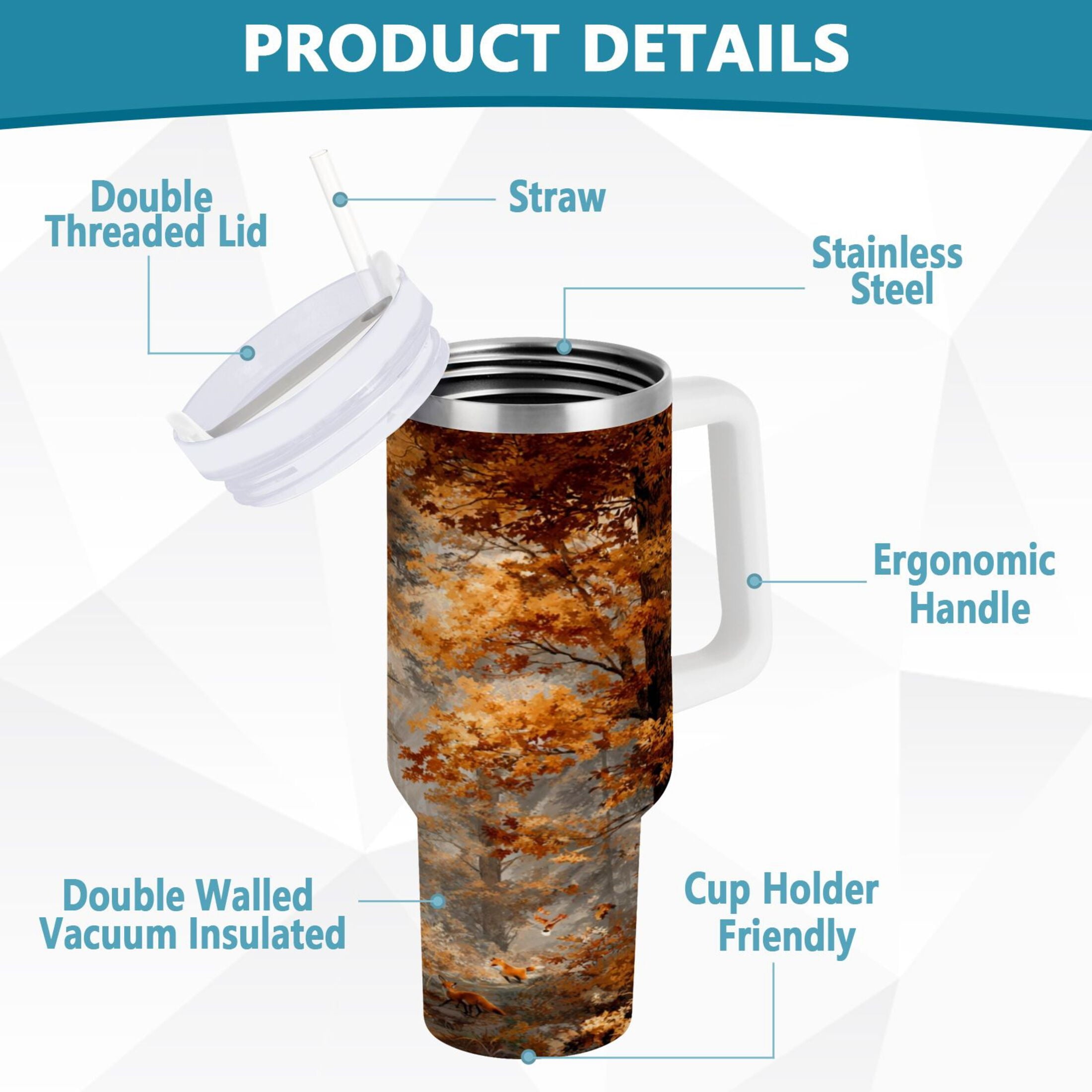 30 oz Insulated Stainless Steel Tumbler Double Wall Stainless Steel Tumbler with 2-Way Drinking Beautiful Autumn Forest - Choice 870