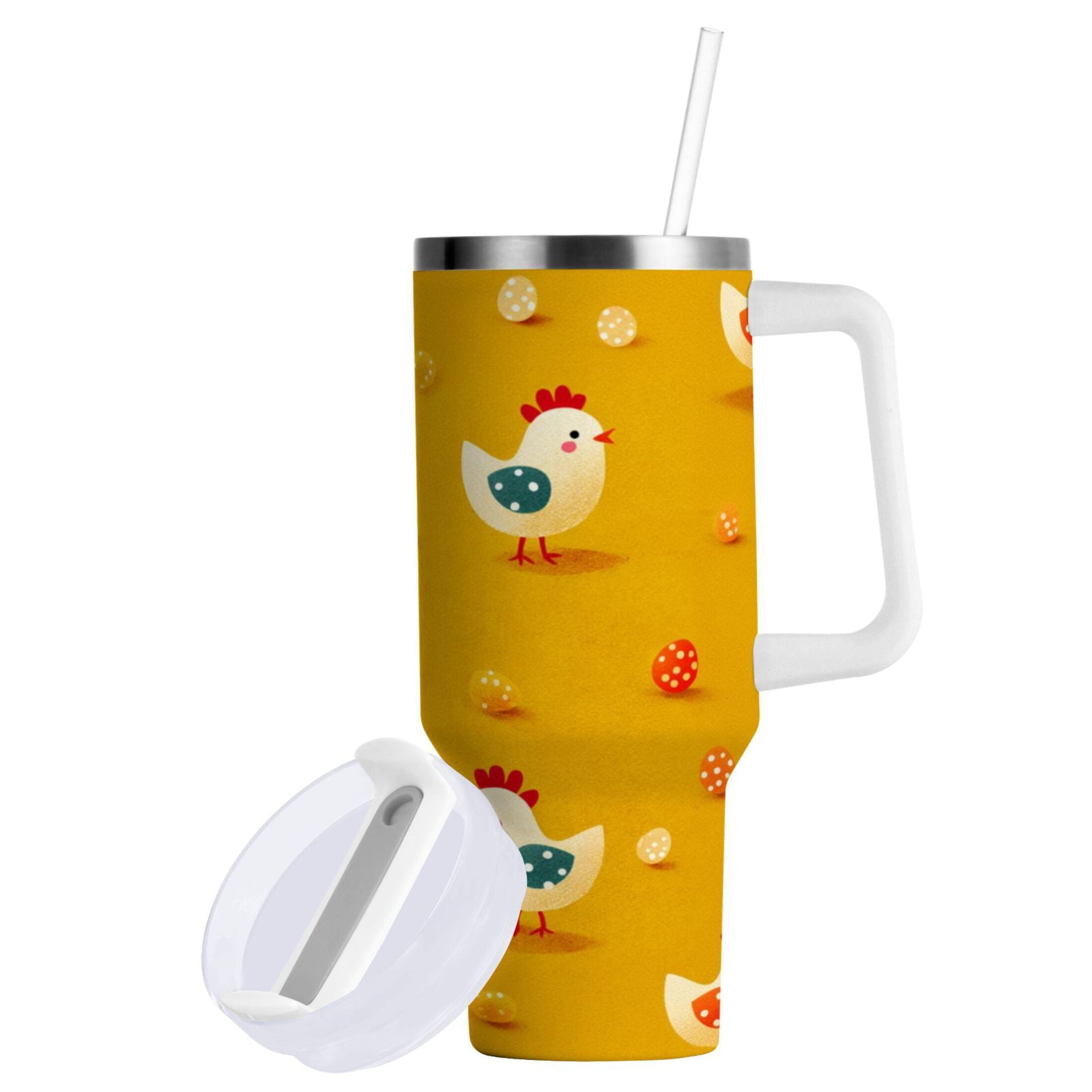 30 oz Insulated Stainless Steel Tumbler Double Wall Stainless Steel Tumbler with 2-Way Drinking Cartoon Chickens Pattern - Choice 169