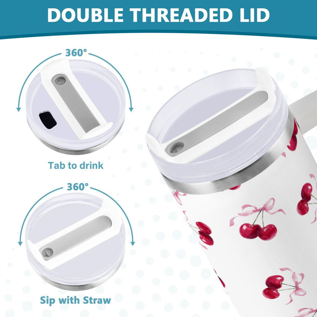 30 oz Insulated Stainless Steel Tumbler Double Wall Stainless Steel Tumbler with 2-Way Drinking Watercolor Cherries Pattern - Choice 345