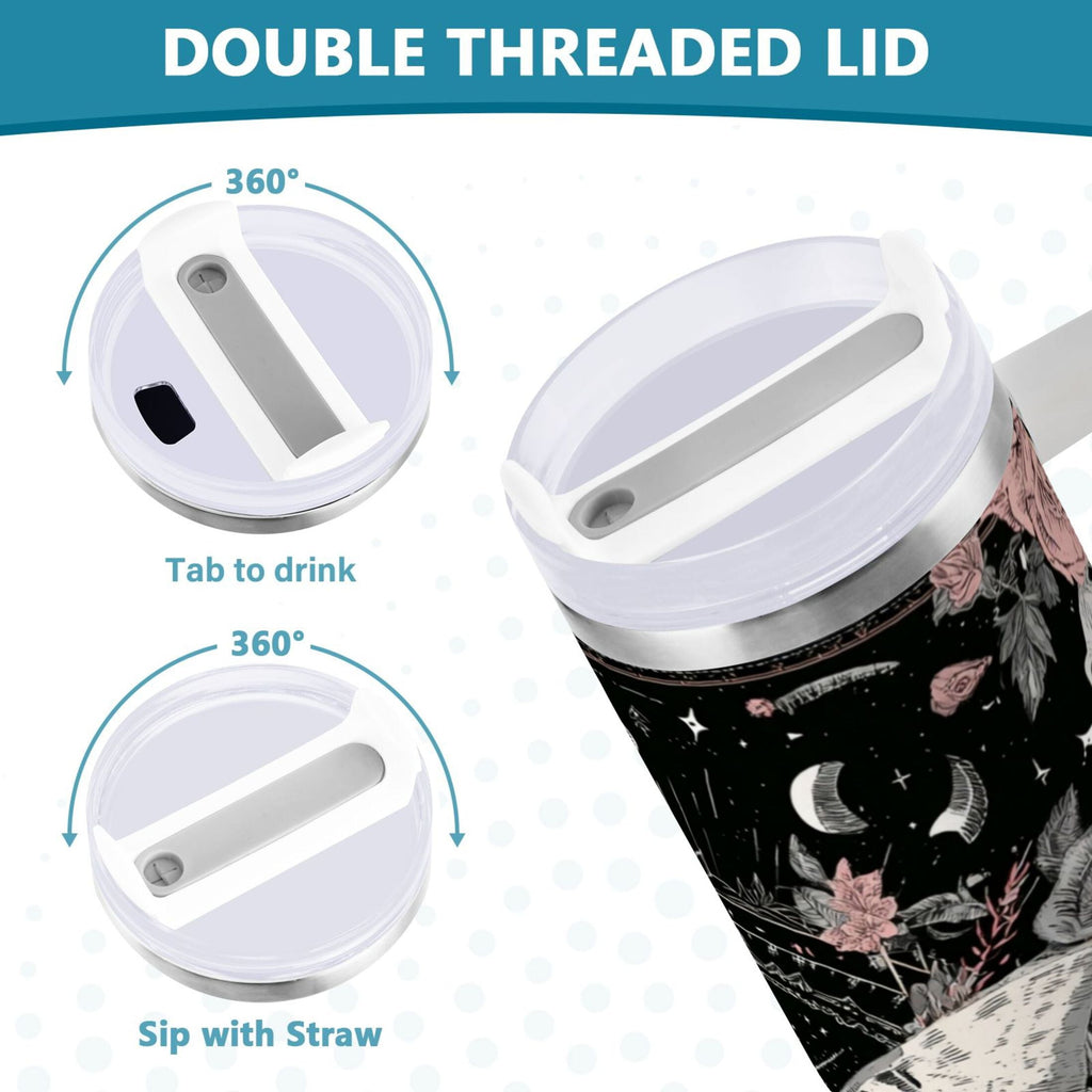 40 oz Insulated Stainless Steel Tumbler Double Wall Stainless Steel Tumbler with 2-Way Drinking Butterfly Surrounded by Flowers - Choice 564