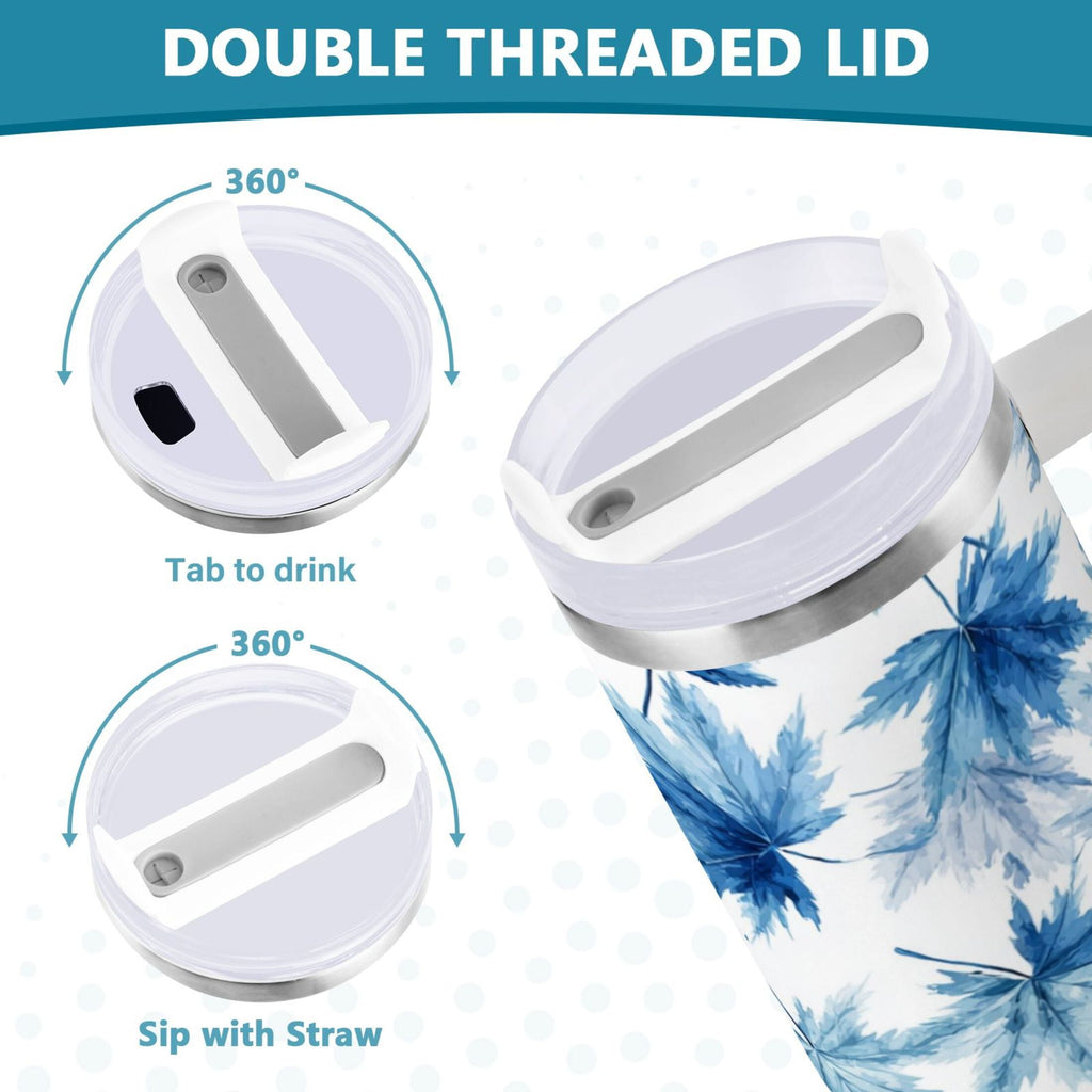 30 oz Insulated Stainless Steel Tumbler Double Wall Stainless Steel Tumbler with 2-Way Drinking Abstract Blue Maple Leaves - Choice 861