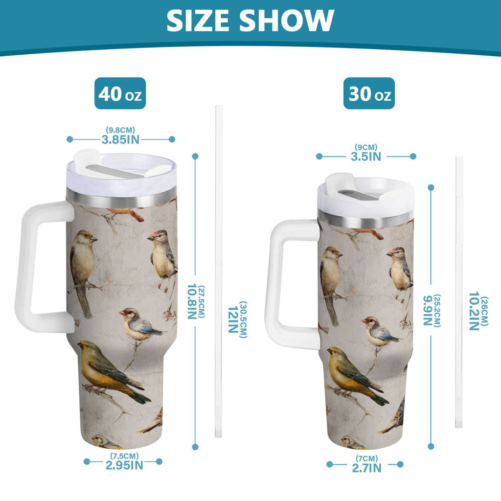 40 oz Insulated Stainless Steel Tumbler Double Wall Stainless Steel Tumbler with 2-Way Drinking Birds Pattern - Choice 741