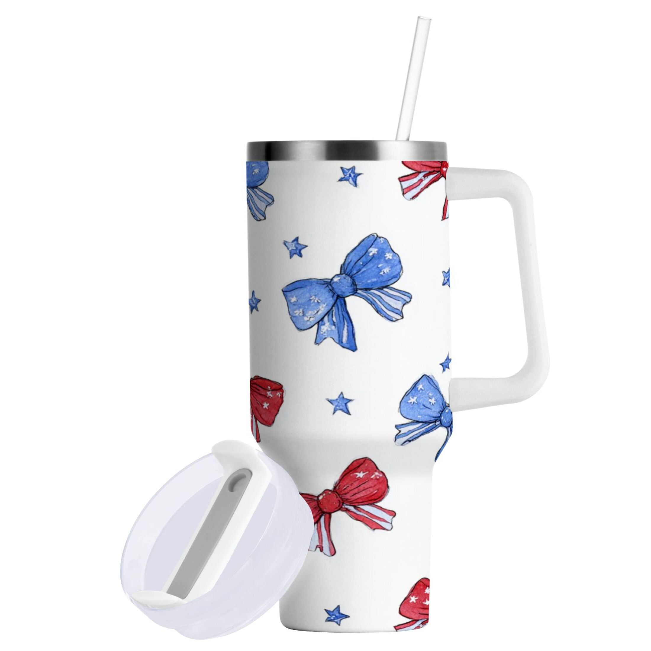 40 oz Insulated Stainless Steel Tumbler Double Wall Stainless Steel Tumbler with 2-Way Drinking Hand-drawn Bows - Choice 249