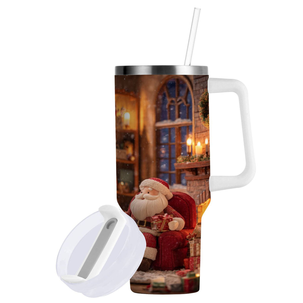 40 oz Insulated Stainless Steel Tumbler Double Wall Stainless Steel Tumbler with 2-Way Drinking Sitting Santa Claus - Choice 455