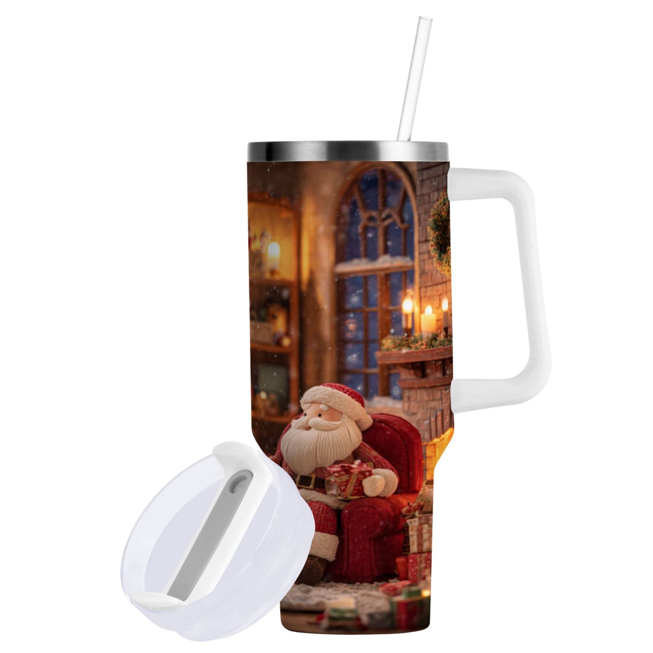 40 oz Insulated Stainless Steel Tumbler Double Wall Stainless Steel Tumbler with 2-Way Drinking Sitting Santa Claus - Choice 455