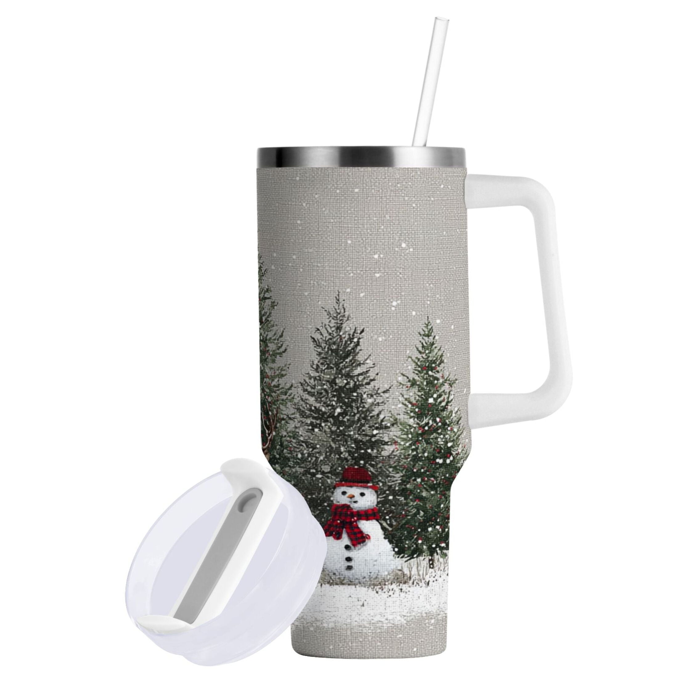30 oz Insulated Stainless Steel Tumbler Double Wall Stainless Steel Tumbler with 2-Way Drinking Christmas Deer and Snowmen - Choice 605