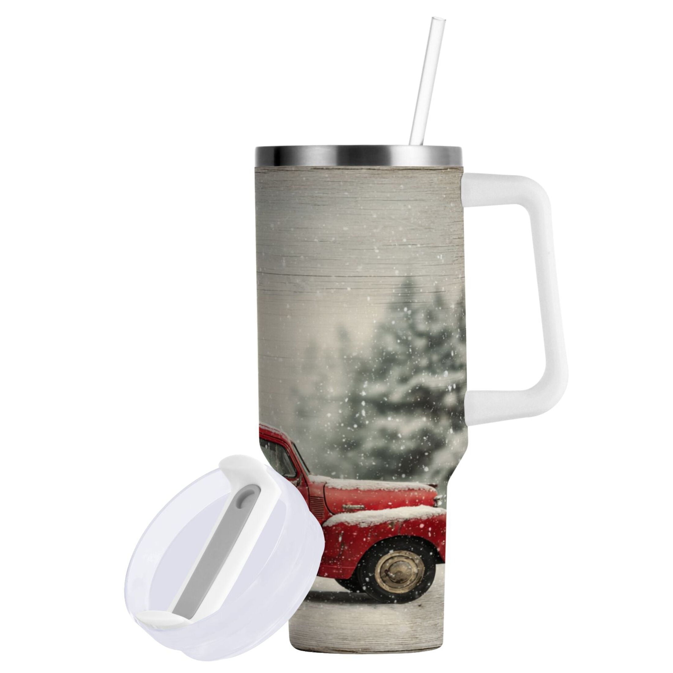 40 oz Insulated Stainless Steel Tumbler Double Wall Stainless Steel Tumbler with 2-Way Drinking Vintage Red Truck - Choice 753