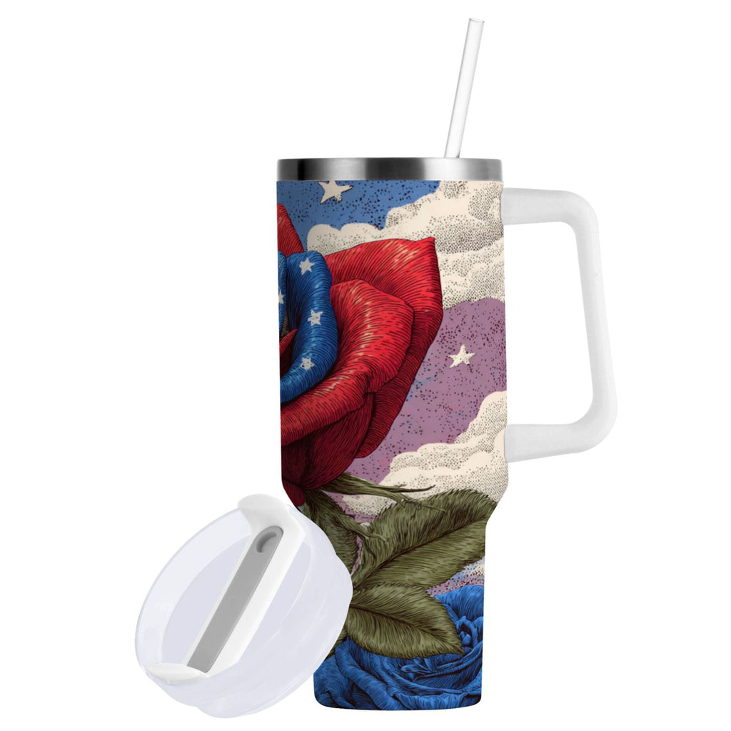 40 oz Insulated Stainless Steel Tumbler Double Wall Stainless Steel Tumbler with 2-Way Drinking Roses and Clouds - Choice 137