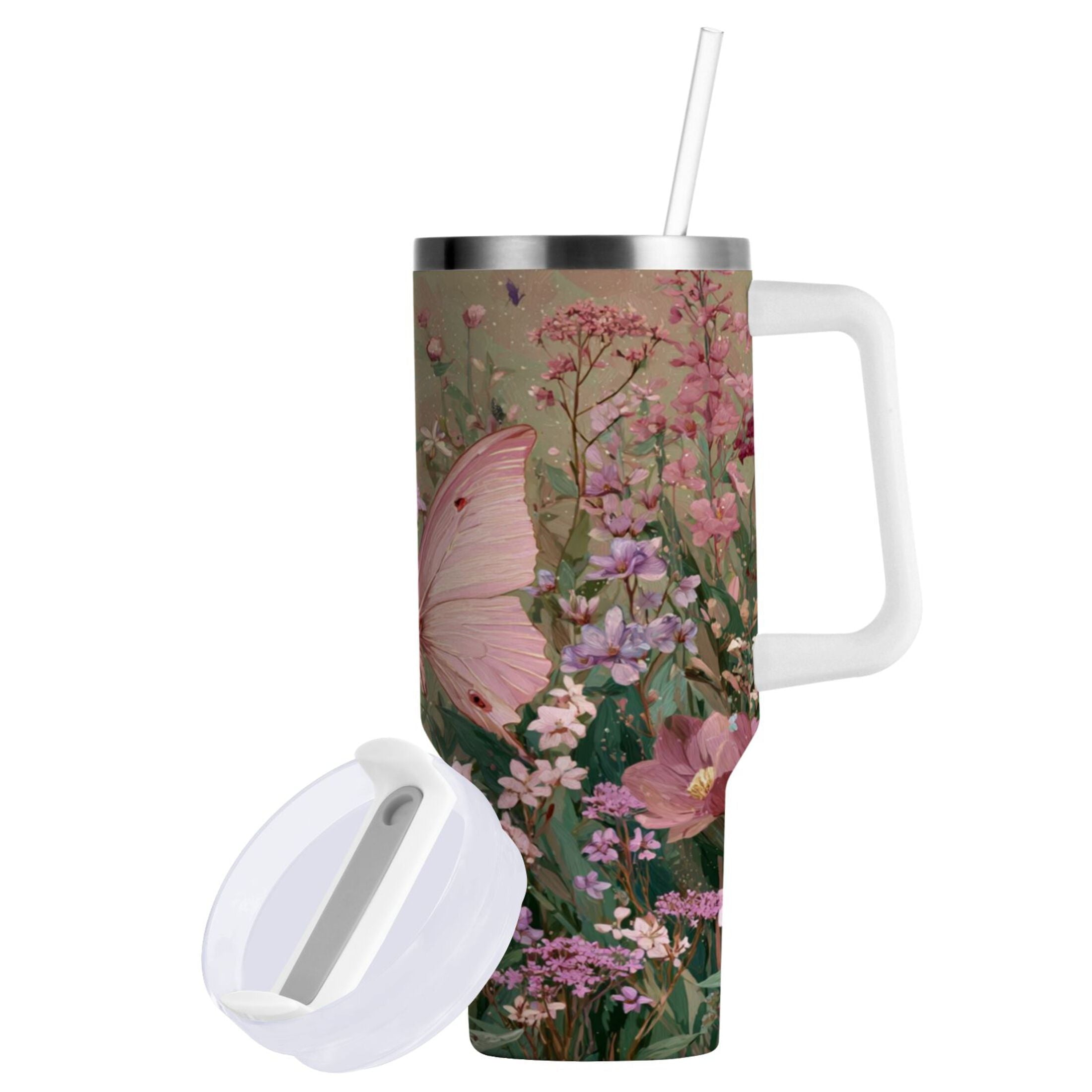 30 oz Insulated Stainless Steel Tumbler Double Wall Stainless Steel Tumbler with 2-Way Drinking Delicate Butterfly - Choice 876