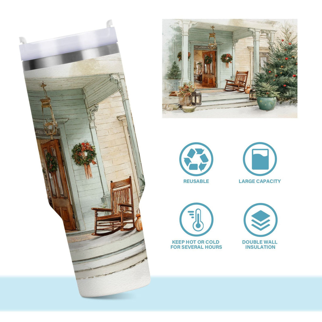 30 oz Insulated Stainless Steel Tumbler Double Wall Stainless Steel Tumbler with 2-Way Drinking Charming Christmas Doorway - Choice 345