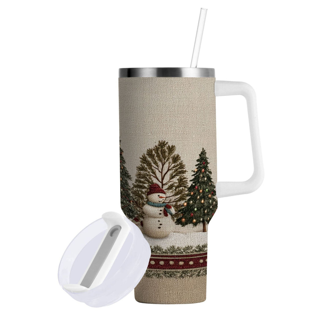 30 oz Insulated Stainless Steel Tumbler Double Wall Stainless Steel Tumbler with 2-Way Drinking Snowmen and Deer in The Forest - Choice 201