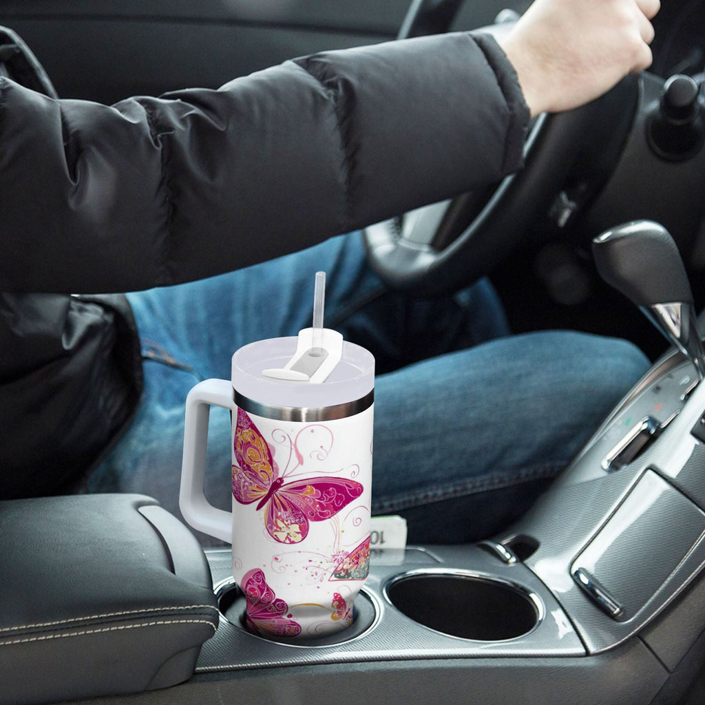 30 oz Insulated Stainless Steel Tumbler Double Wall Stainless Steel Tumbler with 2-Way Drinking Colorful Butterflies - Choice 575