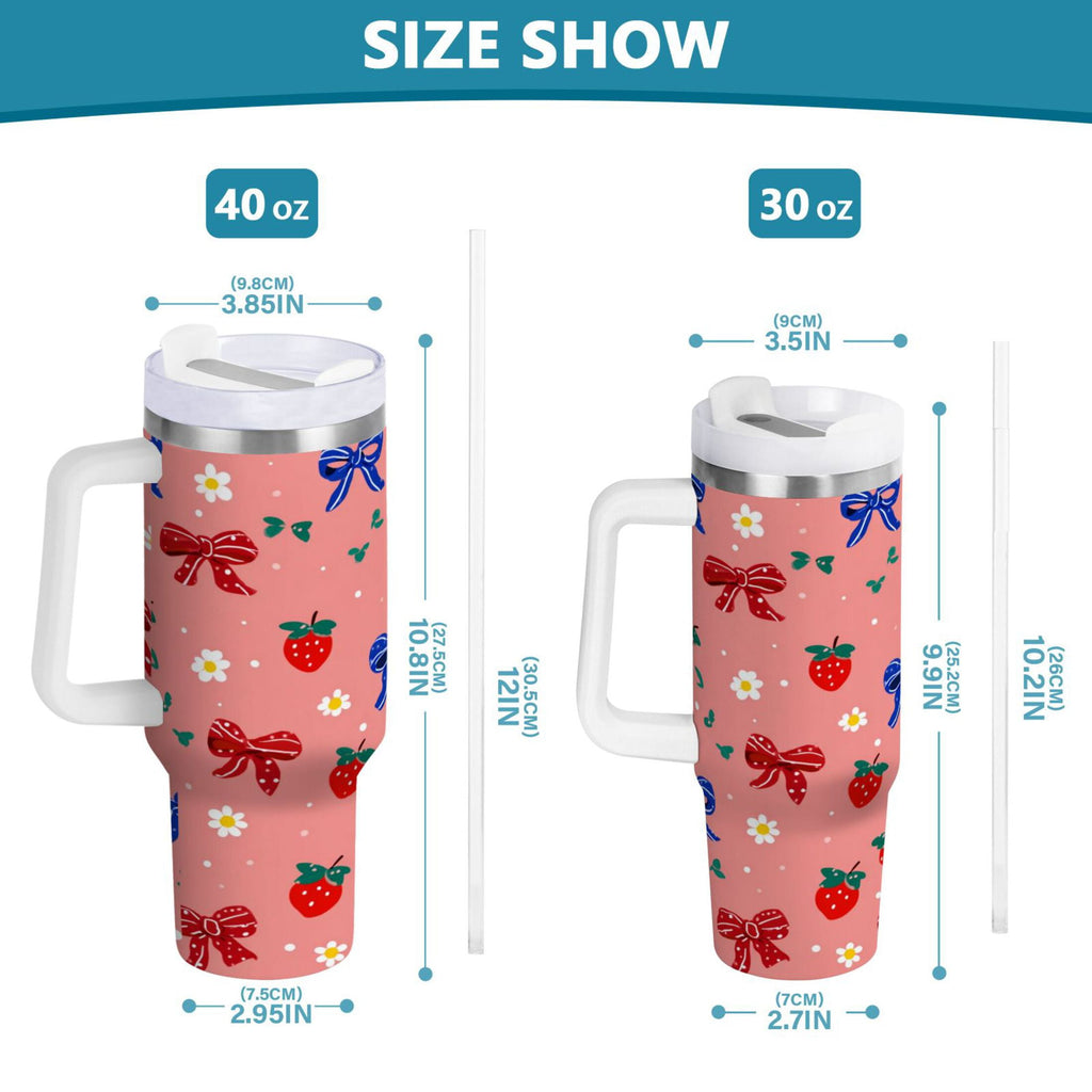 40 oz Insulated Stainless Steel Tumbler Double Wall Stainless Steel Tumbler with 2-Way Drinking Bows and Strawberries Pattern - Choice 232