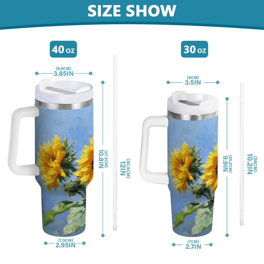 40 oz Insulated Stainless Steel Tumbler Double Wall Stainless Steel Tumbler with 2-Way Drinking Sunflowers Painting - Choice 390