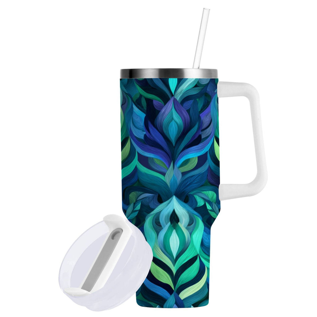 40 oz Insulated Stainless Steel Tumbler Double Wall Stainless Steel Tumbler with 2-Way Drinking Elegant Blue Abstract Shapes - Choice 188