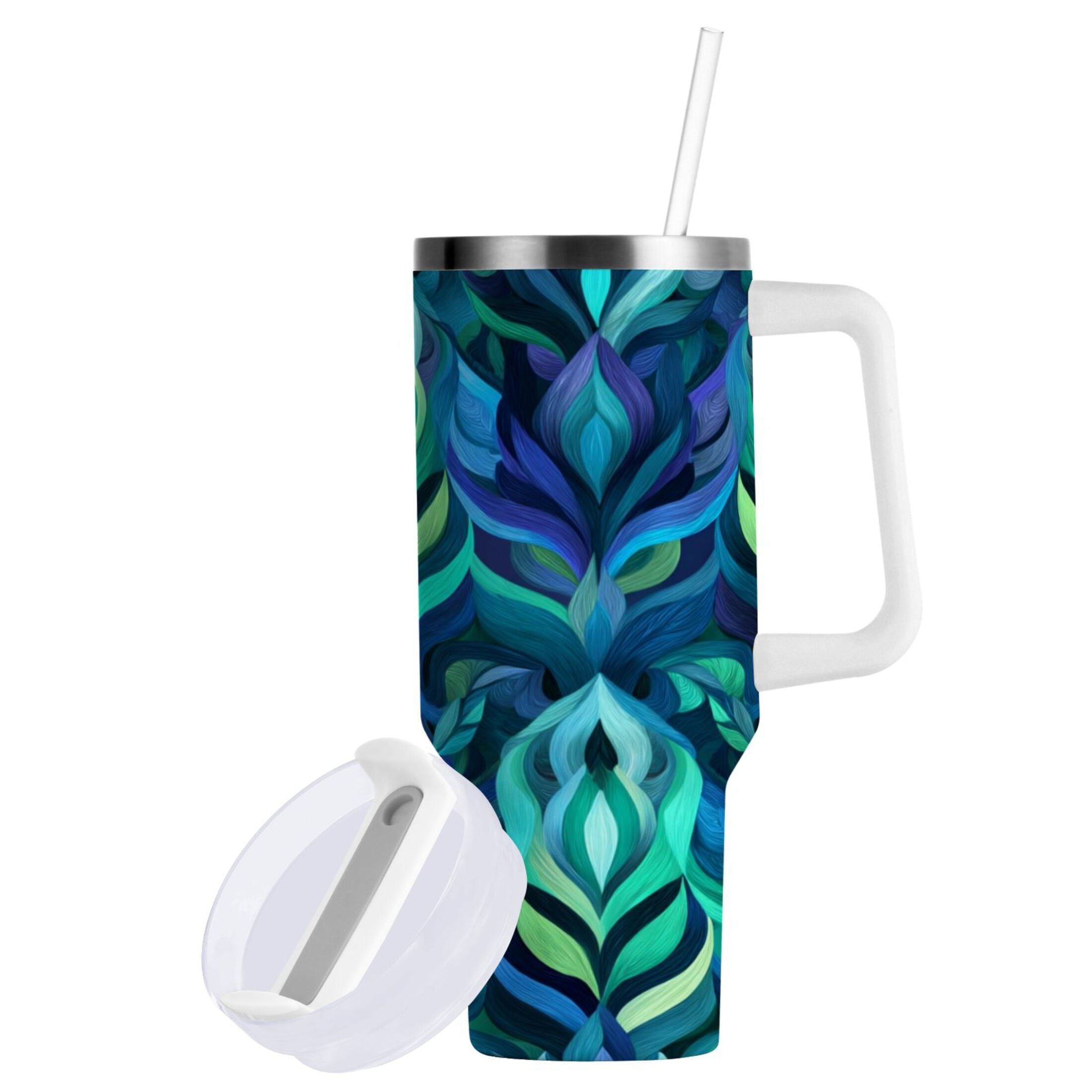 40 oz Insulated Stainless Steel Tumbler Double Wall Stainless Steel Tumbler with 2-Way Drinking Elegant Blue Abstract Shapes - Choice 188